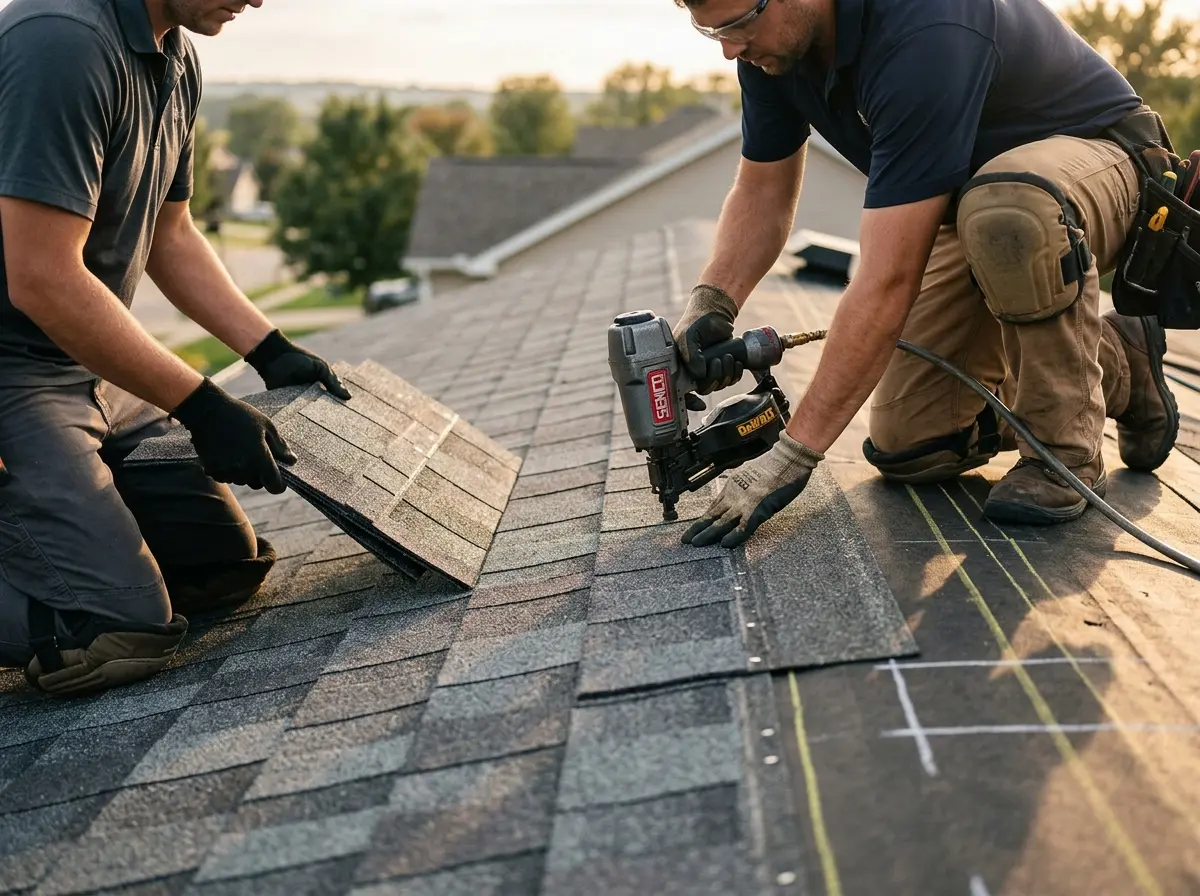 Professional roofer working on a residential roof in Chino Hills